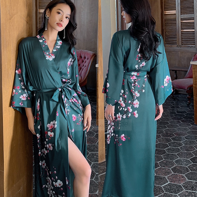 Mới Nữ In Hoa tai hoa dài Áo Choàng tay lửng gợi cảm Kimono Áo Choàng Áo Choàng xuân hè Ngủ Áo Ngủ Lỏng Rayon Nhà Ăn Mặc