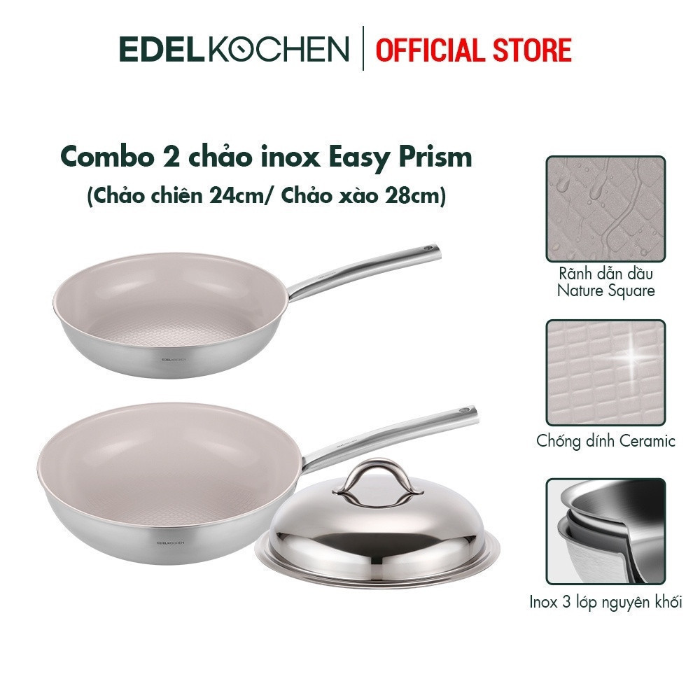 Combo 2 chảo inox Edelkochen Easy Prism - Màu Earl Gray
