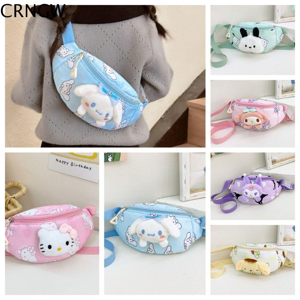 CRNGW Mymelody Túi đeo chéo vải nhung lông kuromi Hoạt hình Mèo KT Túi trẻ em Quà Tặng Túi đeo trước ngực Túi đeo hông kuromi Cô Gái