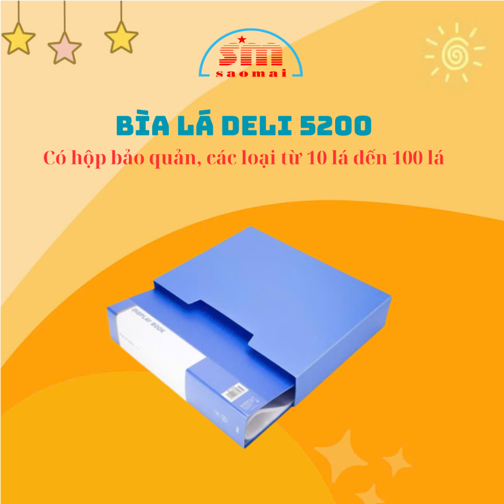 Bìa 100 Lá Deli 5200 Kèm Hộp Lưu Trữ Tiện Lợi Văn Phòng Phẩm Sao Mai