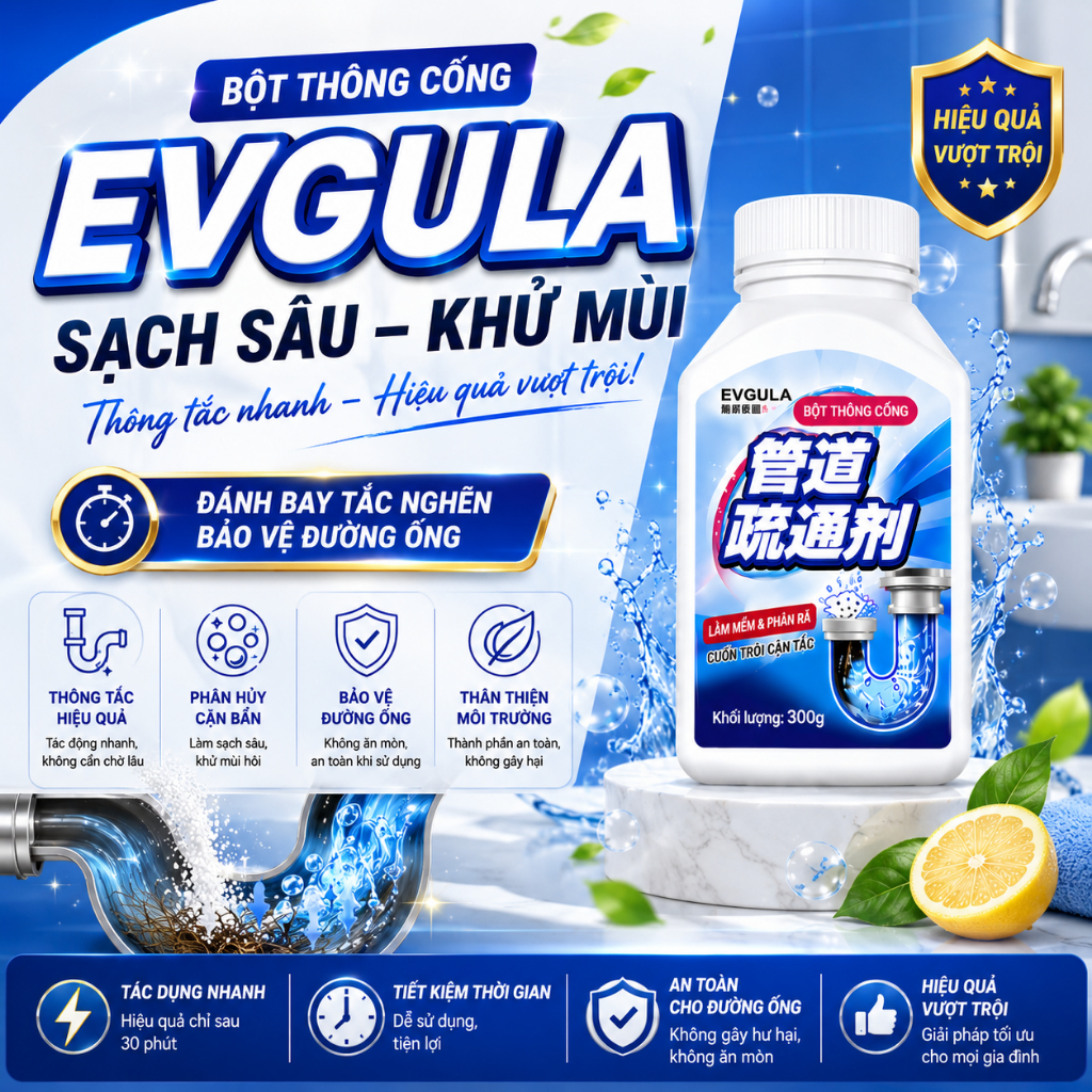 Bột thông cống 300g công nghệ Nhật Bản làm sạch, bảo vệ đường ống , khử mùi hôi, an toàn sức khoẻ