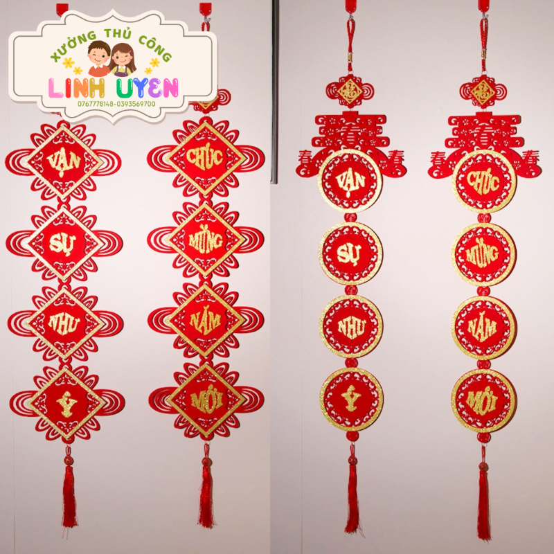 Khánh tết Dây treo cửa bàn thờ màu nhung đỏ trang trí tết dây treo câu đối tết liễu treo tết dài 1m1 tết 2024 liễng tết
