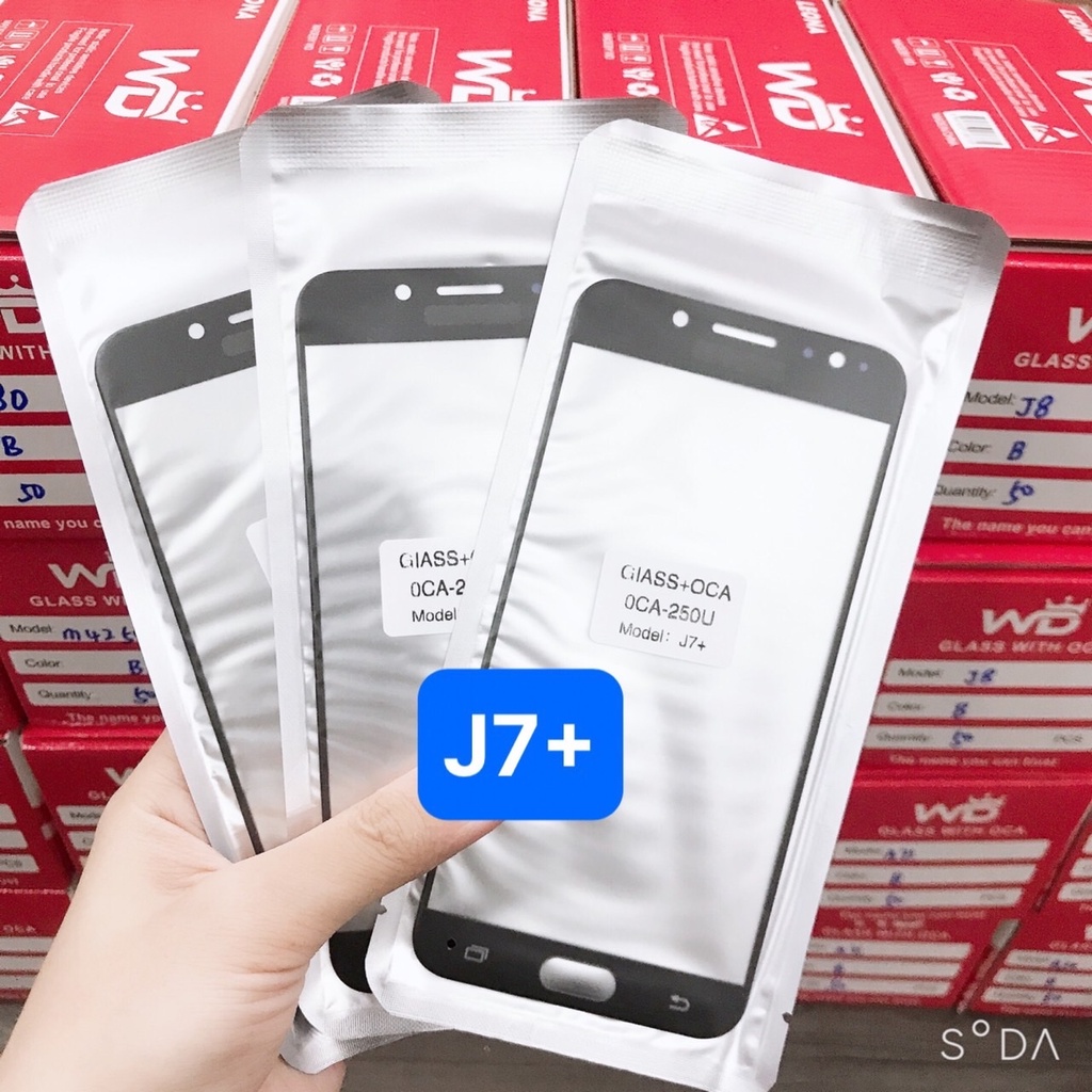 Kính ép có keo oca samsung j7+ / j7 plus đen / j7 plus trắng