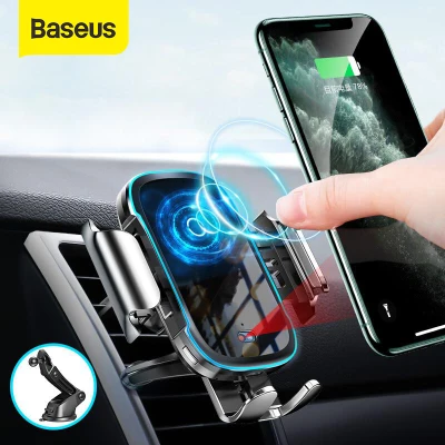 Baseus Wireless Charger Car Phone Holder for iPhone 13 Pro Max 12 11 Pro Max Samsung Note 10 15W Qi Charging Auto Car Charger HuaWei XiaoMi Vivo Suction Cup and Air outlet Phone Holder
