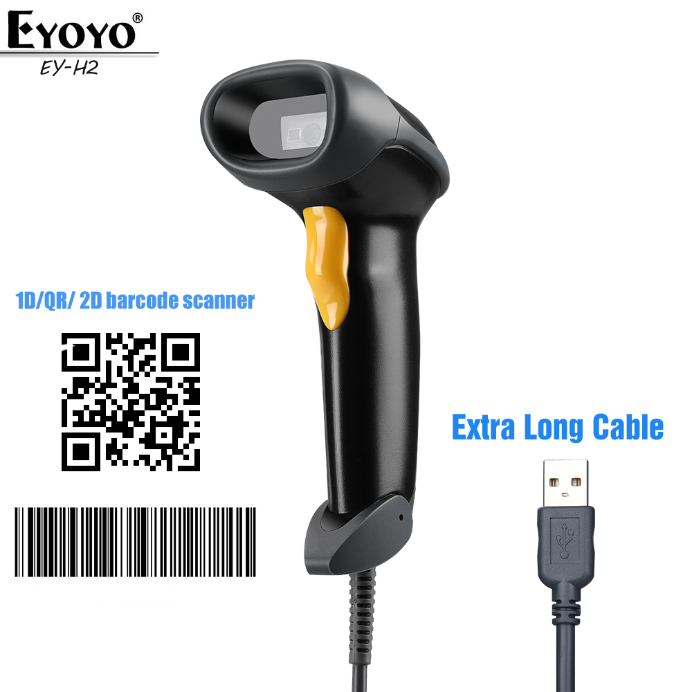 Eyoyo EY-H2 Handheld USB Wired barcode scanner 1D 2D QR Bar Codes Reader CCD Automatic Scanning For Windows xp/7/8/10 Mac OS for Inventory Store Retail Library Warehouse ราคา 599 บาท*ส่งฟรี