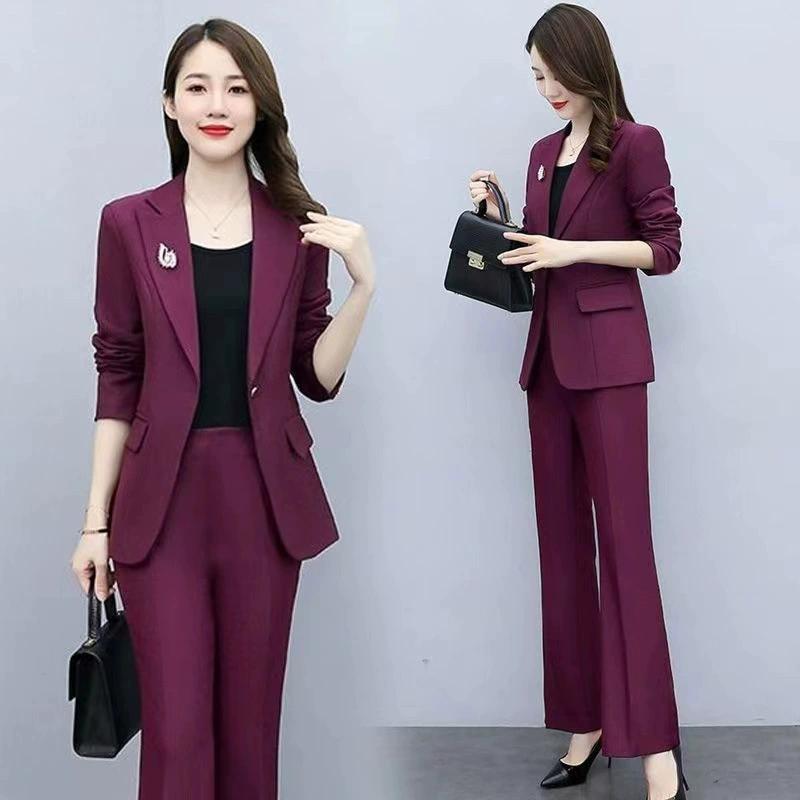 Xuân thu chính thức trang phục công sở Phụ Nữ Phụ Nữ Blazer phù hợp với quần áo nữ Thiết lập mặc cỡ lỡn lỏng phù hợp với phụ nữ dài áo khoác có tay + quần xuông phù hợp với