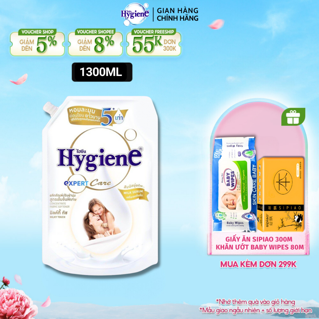 Nước Xả Vải Hygiene Thái Lan Giặt Xả Quần Áo Milky Touch Milk Serum Expert Care [Trắng Baby] 1300ml
