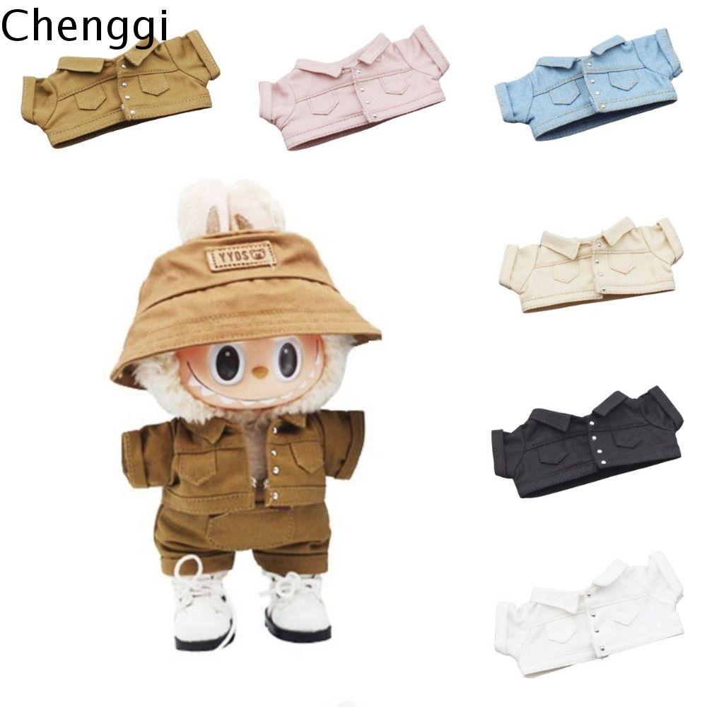 CHENGGI Phụ kiện đồ chơi Quần áo thời gian labubu Quần áo búp bê Vải búp bê Áo khoác Denim búp bê labubu Mini Đáng yêu Quần áo búp bê cotton 17cm Phụ kiện búp bê cotton
