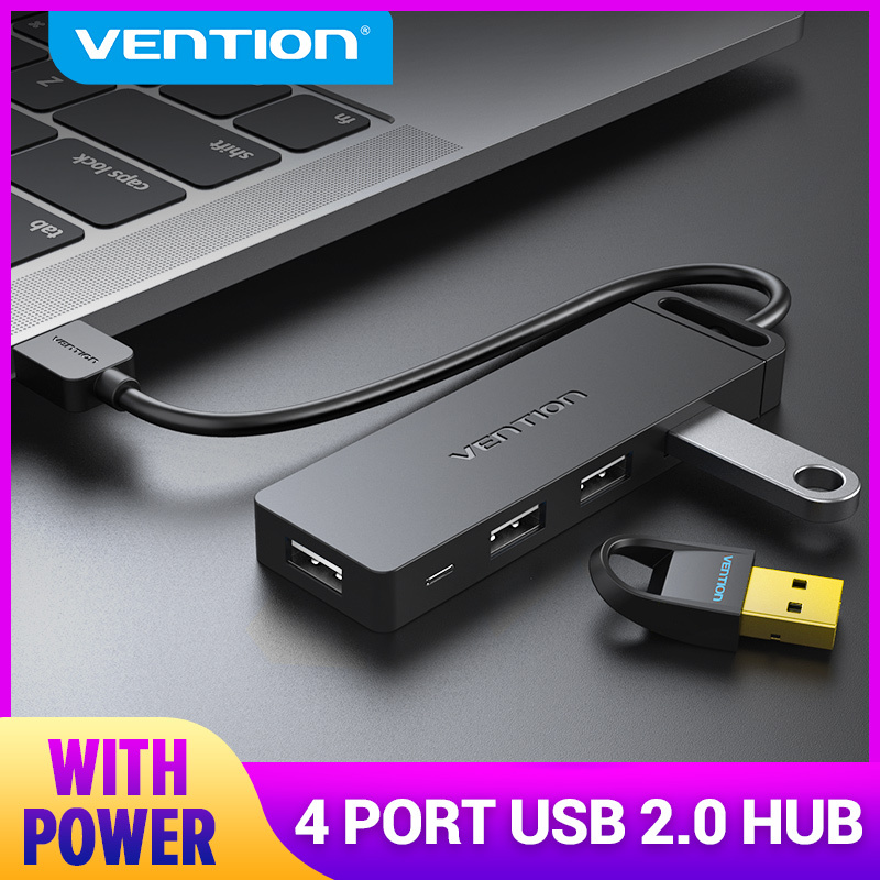 Vention USB 2.0 HUB 4 Ports USB 2.0 HUB With Power Supply High Speed OTG Multi USB Prot Splitter Adapter For Micro USB USB Adapter For Laptop PC Macbook Computer Accessories Adapter USB 2.0 HUB