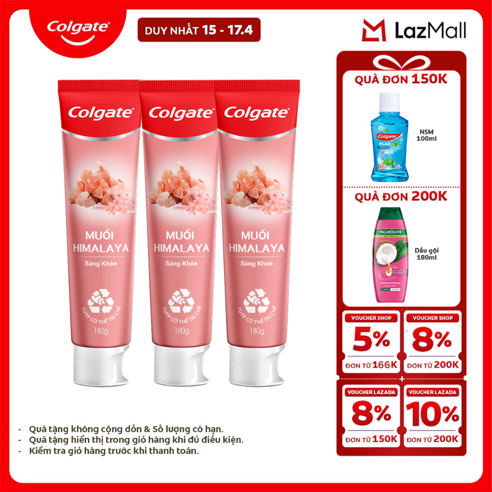 [Chỉ 15-17.4_X2 Voucher giảm đến 18%] Bộ 3 Kem đánh răng Colgate thiên nhiên muối Himalaya sáng khỏe 180g x3