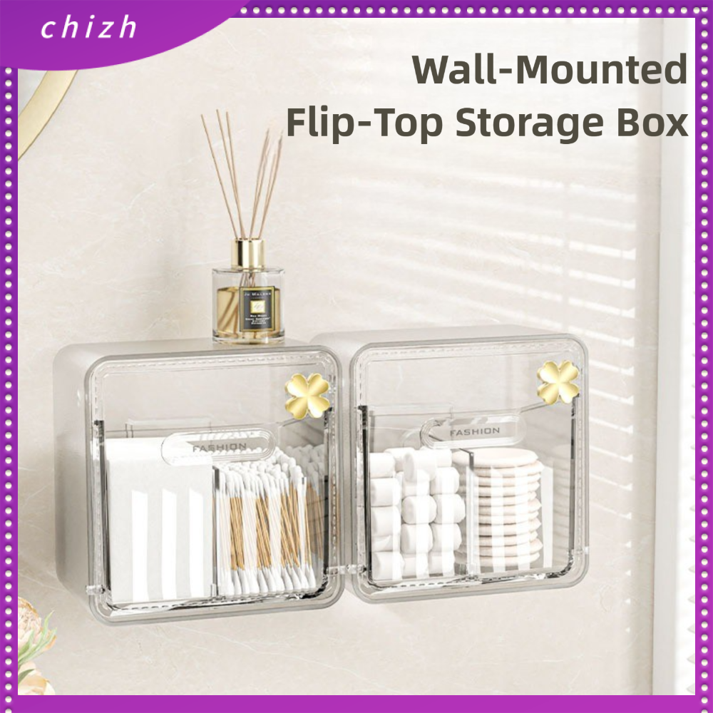 CHIZH Treo Hộp xếp đồ phòng tắm Đa năng Không khoan Hộp kệ nhà vệ sinh Sức chứa lớn Hộp đựng tăm bông Dành cho đồ dùng hàng ngày