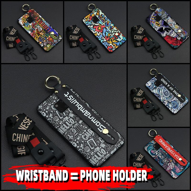 Soft case Waterproof Phone Case For Huawei Mate 20 Pro Back Cover Wristband ring Kickstand Wrist Strap Phone Holder