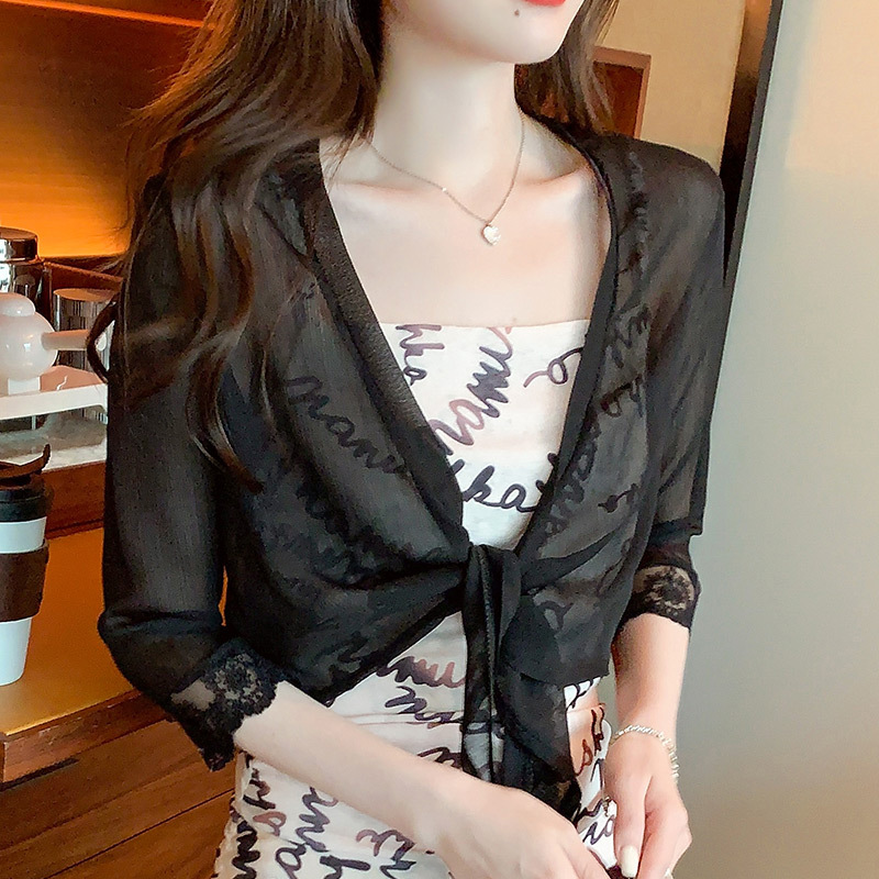 #3510 màu đen trắng hồng Cardigan kimnon Áo khoác phụ nữ gợi cảm ngắn quấn bất đối xứng Áo khoác nữ 