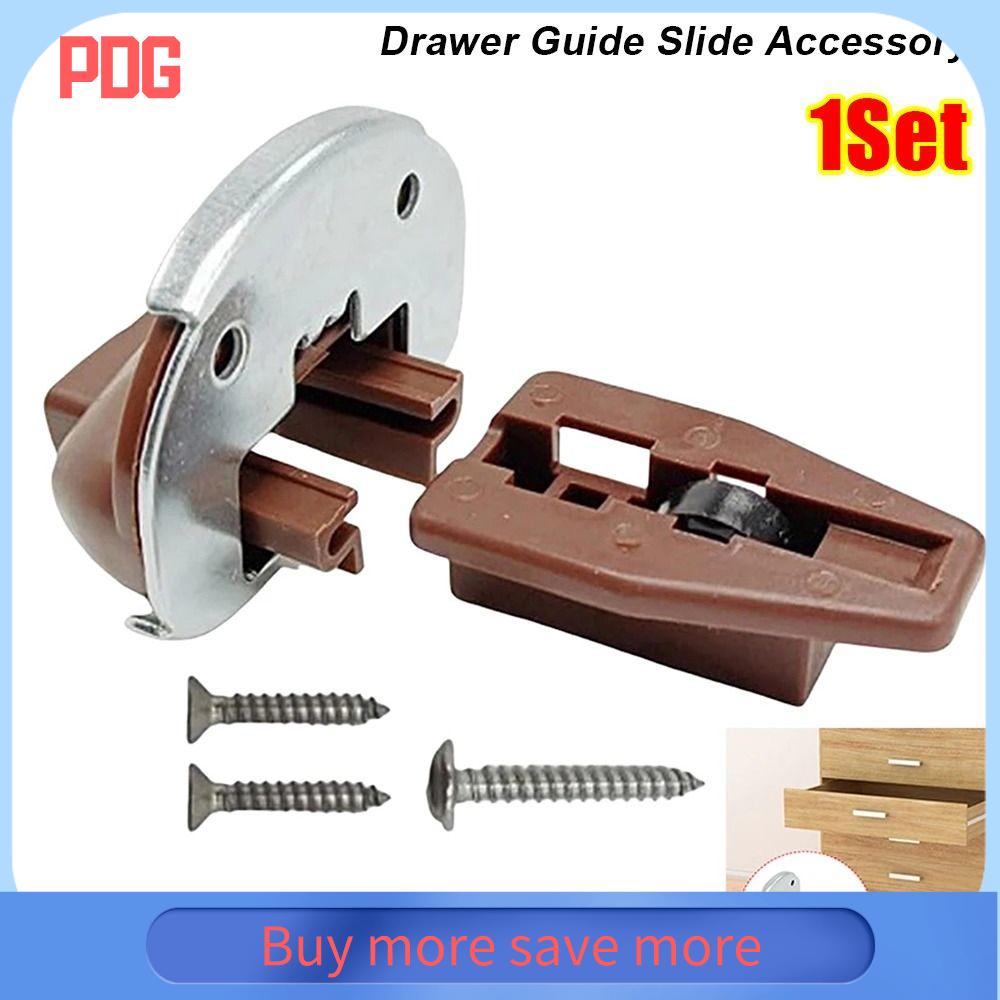 PDG 1Set với con lăn Phụ kiện trượt hướng dẫn ngăn Màu nâu Nhựa Loại Bộ trượt ray ngăn Bền bỉ Phổ quát Phần thay thế ray trượt ngăn dành cho tủ quần áo, tủ đựng đồ, bàn đầu giường