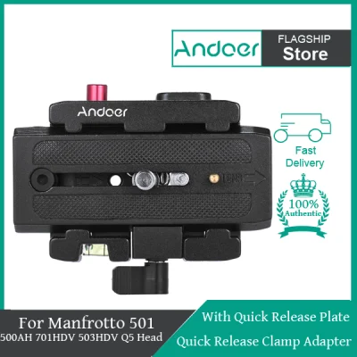 Andoer Video Camera Tripod Quick Release Clamp Adapter with Quick Release Plate Compatible for Manfrotto 501 500AH 701HDV 503HDV Q5 Head