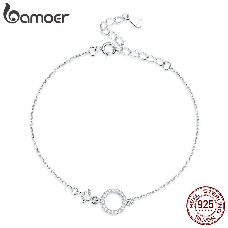 Bamoer chính hãng 925 Vòng tay mặt nhẫn trang trí bạc Sterling đơn giản cho nữ vòng tay cơ bản đơn giản cho quà tặng trang sức đám cưới đẹp nữ