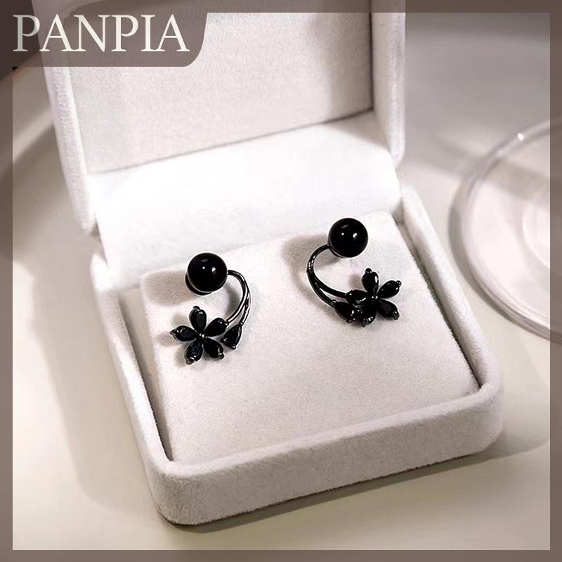 PANPIA ต่างหูเม็ดเดี่ยวไข่มุกดอกไม้เพทายสีดำวินเทจสำหรับผู้หญิงต่างหูบุคลิกหรูหราสไตล์เกาหลีเครื่องประดับงานแต่งงาน ราคา 16 บาท*ส่งฟรี