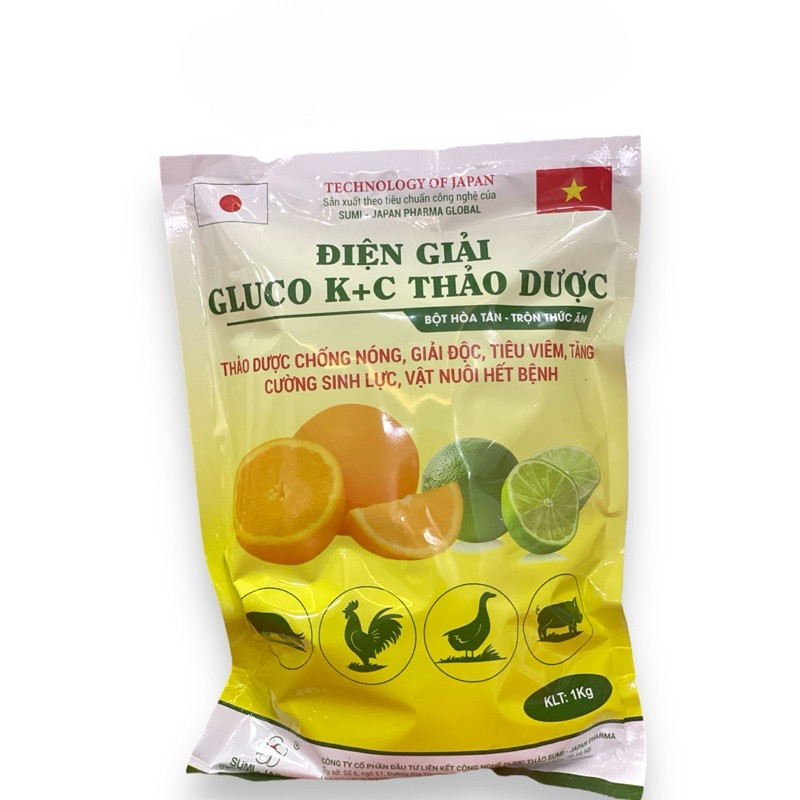 ĐIỆN GIẢI GLUCO K C thảo dược gói 1kg giải nhiệt, chống nóng, tiêu viêm, tăng cường sinh lực gia súc, gia cầm