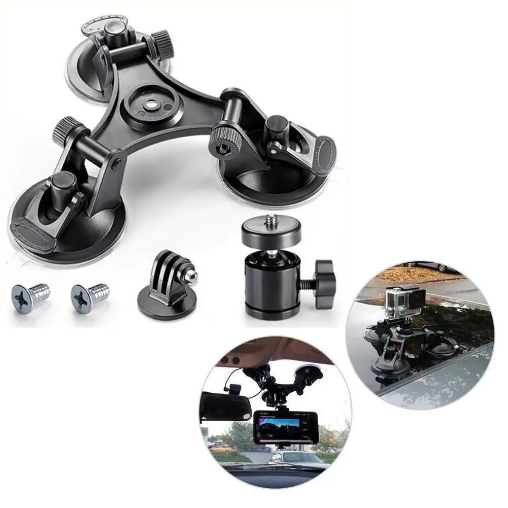 Sáng tạo kính chắn gió ô tô Ba cốc hút chân không chất béo tắc kè cho GoPro Hero SJ7000 cho Xiaomi 7 6 5 4 3 3 SJ5000 Yi 2 1 núi SJ4000 e4h9