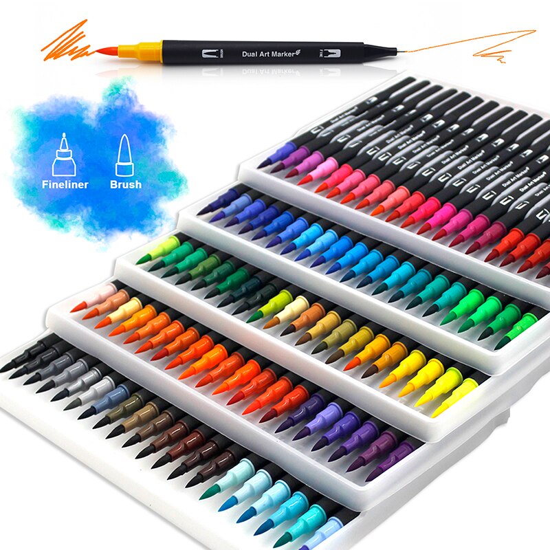 NGHỆ THUẬT màu nước đánh dấu bút đầu lông hai đầu vẽ fineliner cho Tranh thư pháp 12/48/60/72/100/132 bộ màu sắc họa cụ
