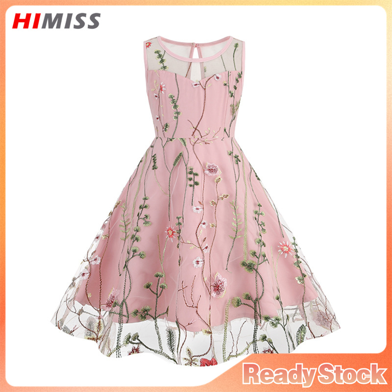 Litter Girls Princess Dress Summer Sleeveless Round Neck Flower Embroidered Layered Tulle Tutu Skirt ราคา 511 บาท*ส่งฟรี