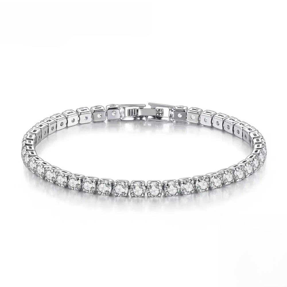 S925 Sterling Silver Bracelet Zirconia Tennis Ball Women Fashion Simple Engagement Wedding Charm Jewelry 4mm width