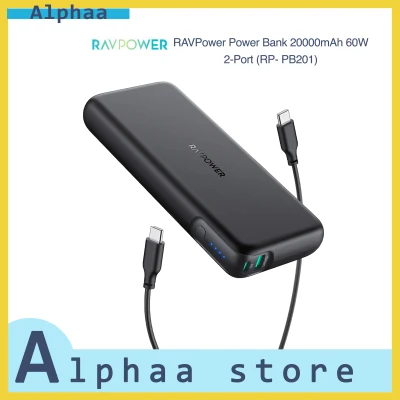 RAVPower PD Pioneer 20000mAh 60W Power Delivery Portable Charger 2-Port Power Bank (RP-PB201), Black