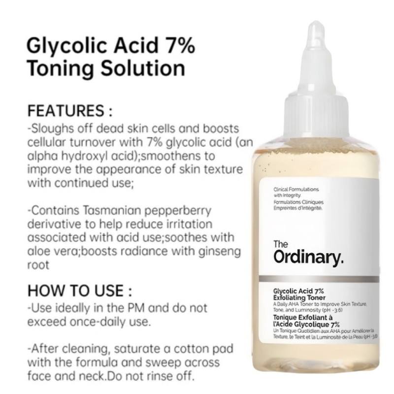 The Ordinary Glycolic Acid 7% Toner 240ML- Nước Tẩy Tế Bào Chết Dưỡng Sáng Da & Mờ Thâm