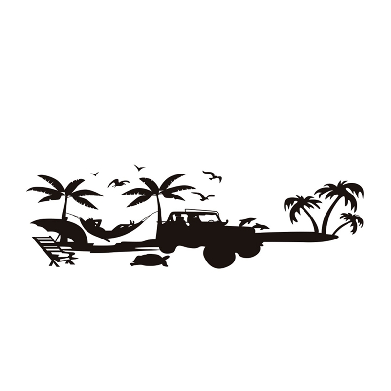 (OFWM) Dashboard Decal Glove Box Beach Scenery Vinyl Sticker Trim for JL JT 2018-2023 Parts Accessor