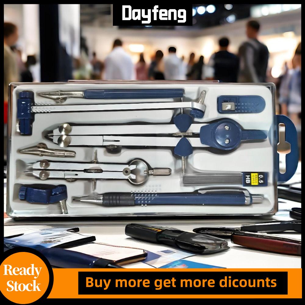 DAYFENG 7pcs/Pack Bìa trong suốt Bộ compa vẽ Thước đo Bút chì cơ Bộ compa bút chì Đa chức năng Thép không gỉ Bộ công cụ vẽ Sinh viên