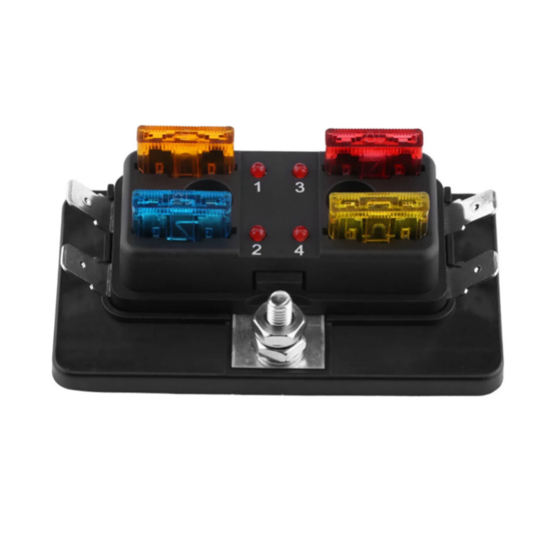 【Rear Waves】 1Pcs 4 Way Mini Blade Fuse Box Holder Fits for automotive electronic field electrical devices cars modified cars buses boats