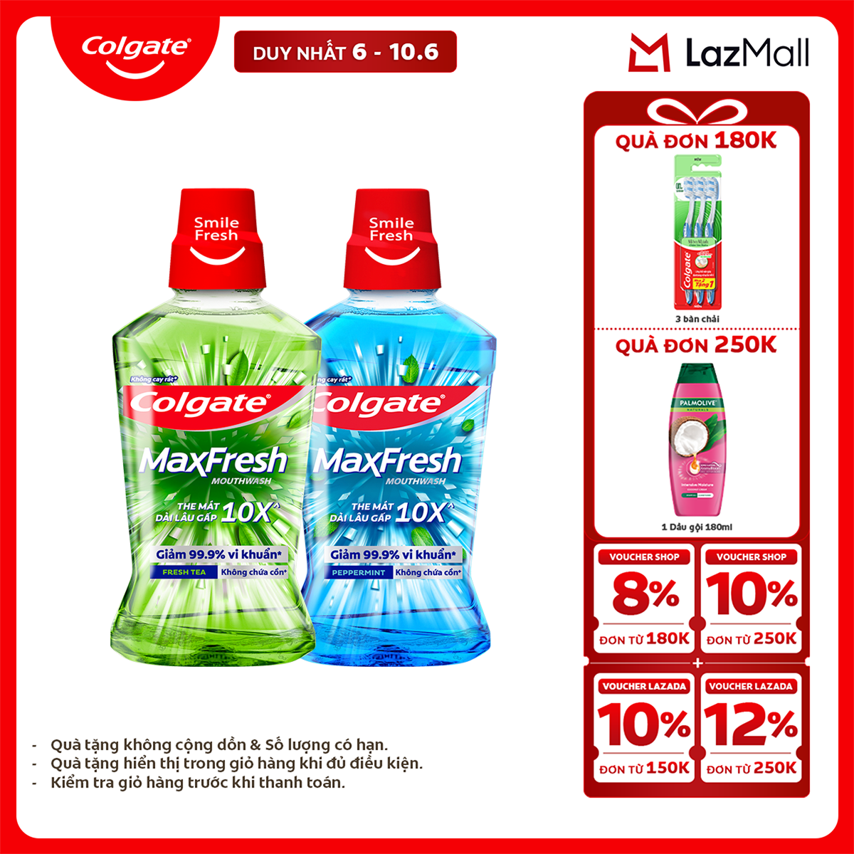 [Chỉ 6-10.6_X2 Voucher giảm 22%] [MỚI] Bộ 2 Nước súc miệng Colgate Maxfresh the mát dài lâu gấp 10X - diệt 99,9% vi khuẩn