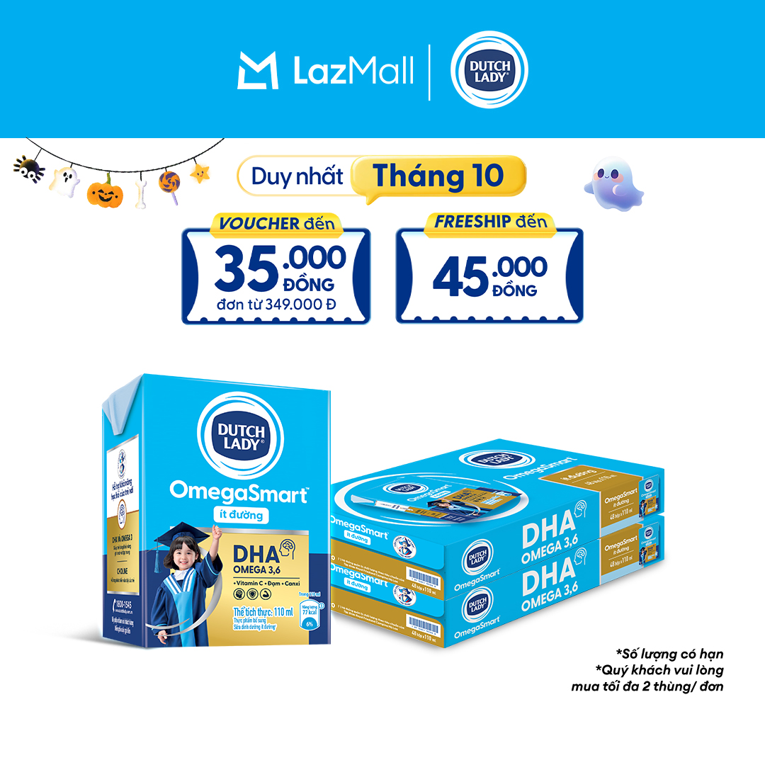 Combo 2 Thùng 48 Hộp Sữa Dinh Dưỡng Ít Đường Dutch Lady OmegaSmart 48x110ml