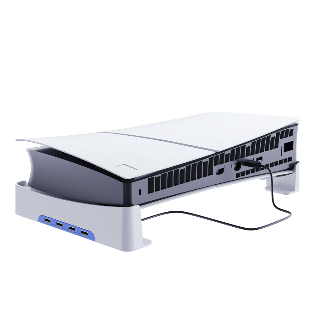 Console Storage Stand for PS5 Slim for PS5 Slim Console Flat Stand with 4 USB 2.0 Ports