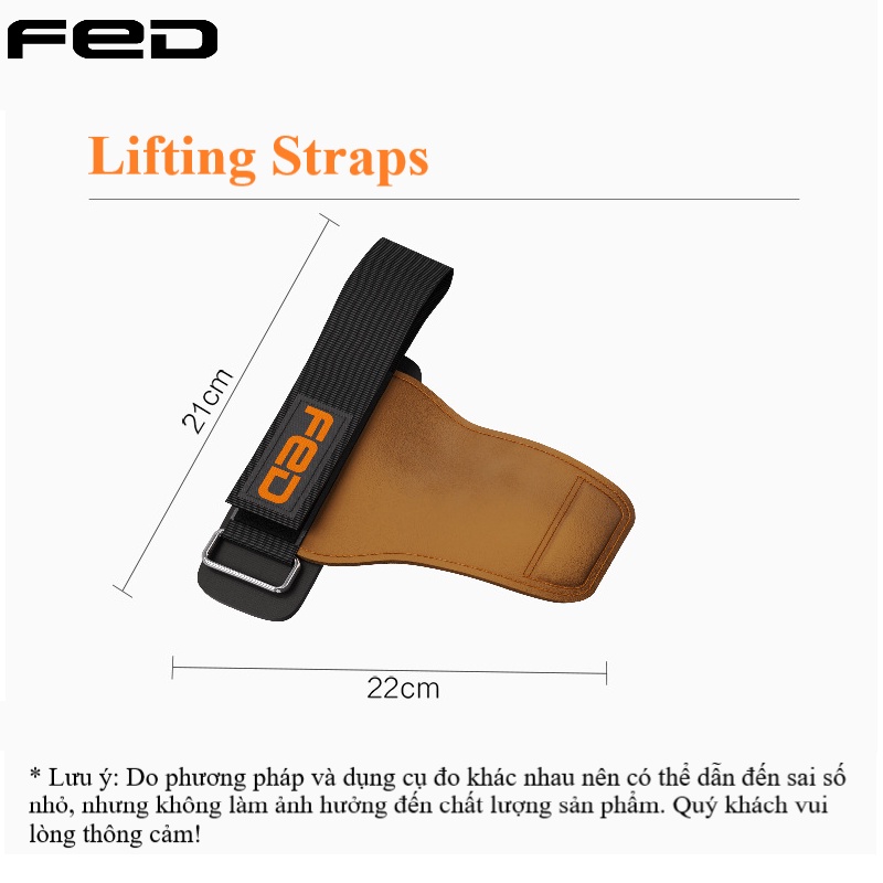 Găng tay tập gym, dây kéo lưng lifting straps fed-yd-02, da bò