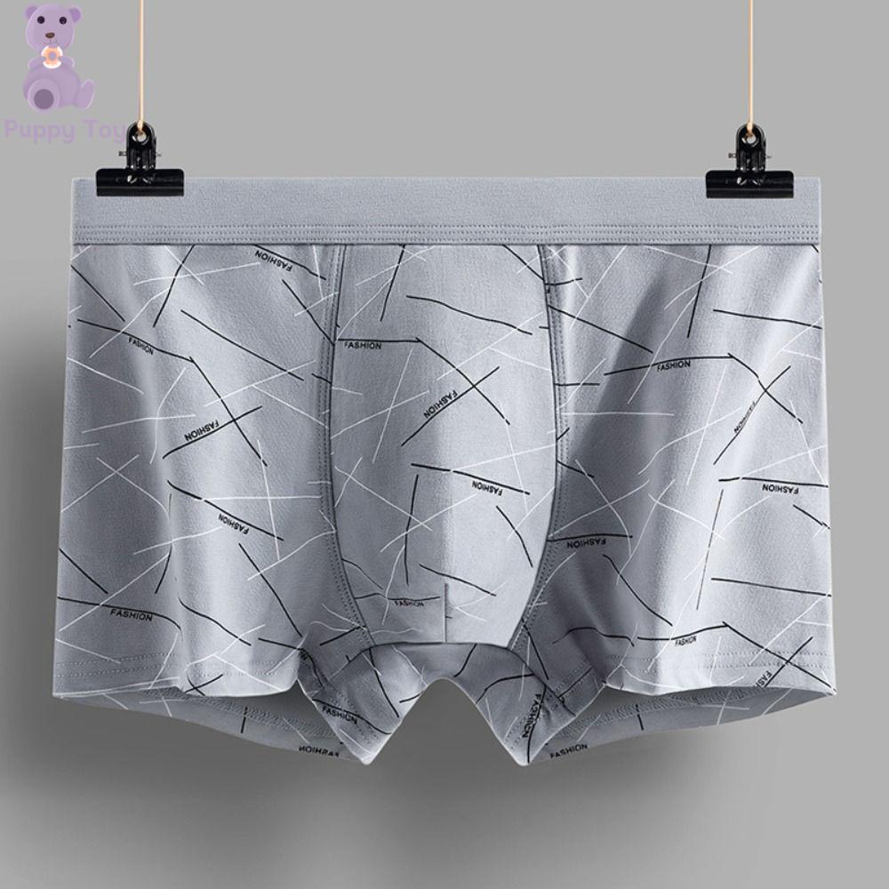 TESDFD 5Pcs Kích thước lớn Quần lót nam phẳng Eo giữa Thư sọc Đồ lót nam Thoáng khí Liền mạch Quần đùi đơn giản Nam/Con trai
