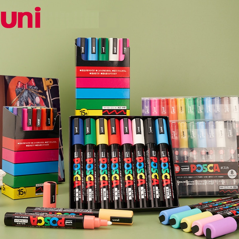 Nhật Bản Uni posca màu vẽ Acrylic Bộ bút dạ plumones marcadores PC-1M/3M/5M/8K/17k 예윤용품 Mitsubishi Áp phích bút graffiti họa cụ