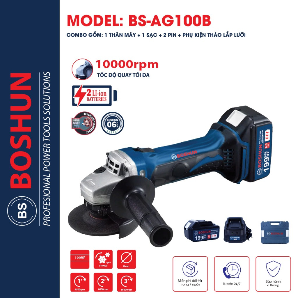 Máy mài pin Boshun BS-AG100B Động cơ không chổi than ruột đồng 100% bảo