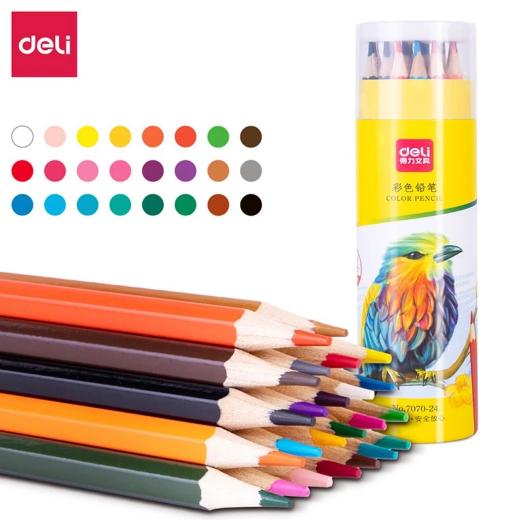 Bút Chì Màu Dạng Cốc Deli - Gốc Dầu/ Gốc Nước - 12/18/24/36 Màu - Tô Màu Vẽ Tranh Phác Thảo