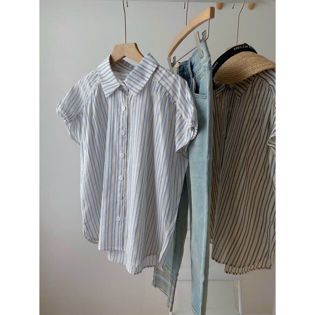 sadfs áo sơ mi kẻ sọc  áo sơ mi VGU cúp tay hến chất liệu cotton mặc đi chơi đi làm fzsdd