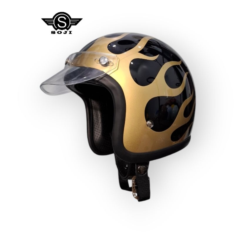 SOJI Helm Slim Head 500tx Motif Api Gold Pet Transparan Harga 450,000 rupiah*Gratis Ongkir
