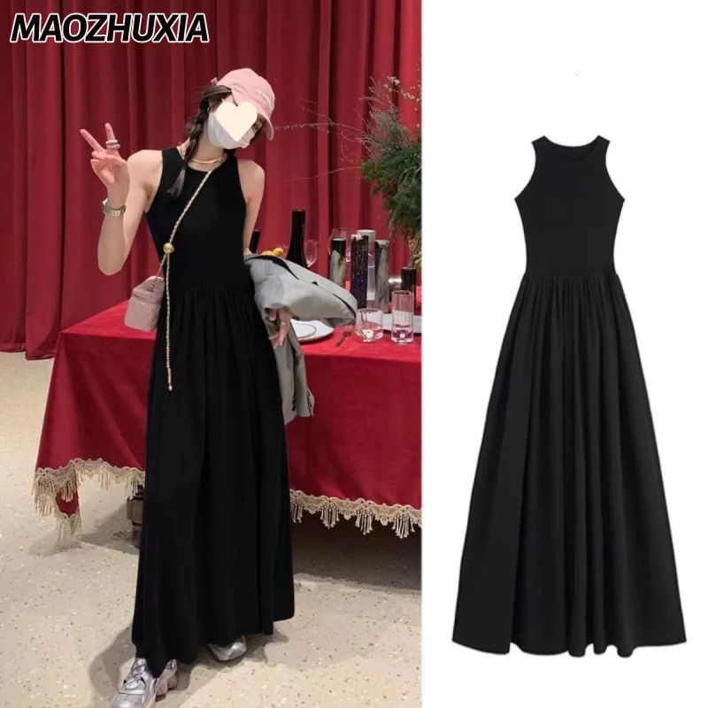 Đầm áo gile dài Đầm cổ yếm không tay maozhuxia