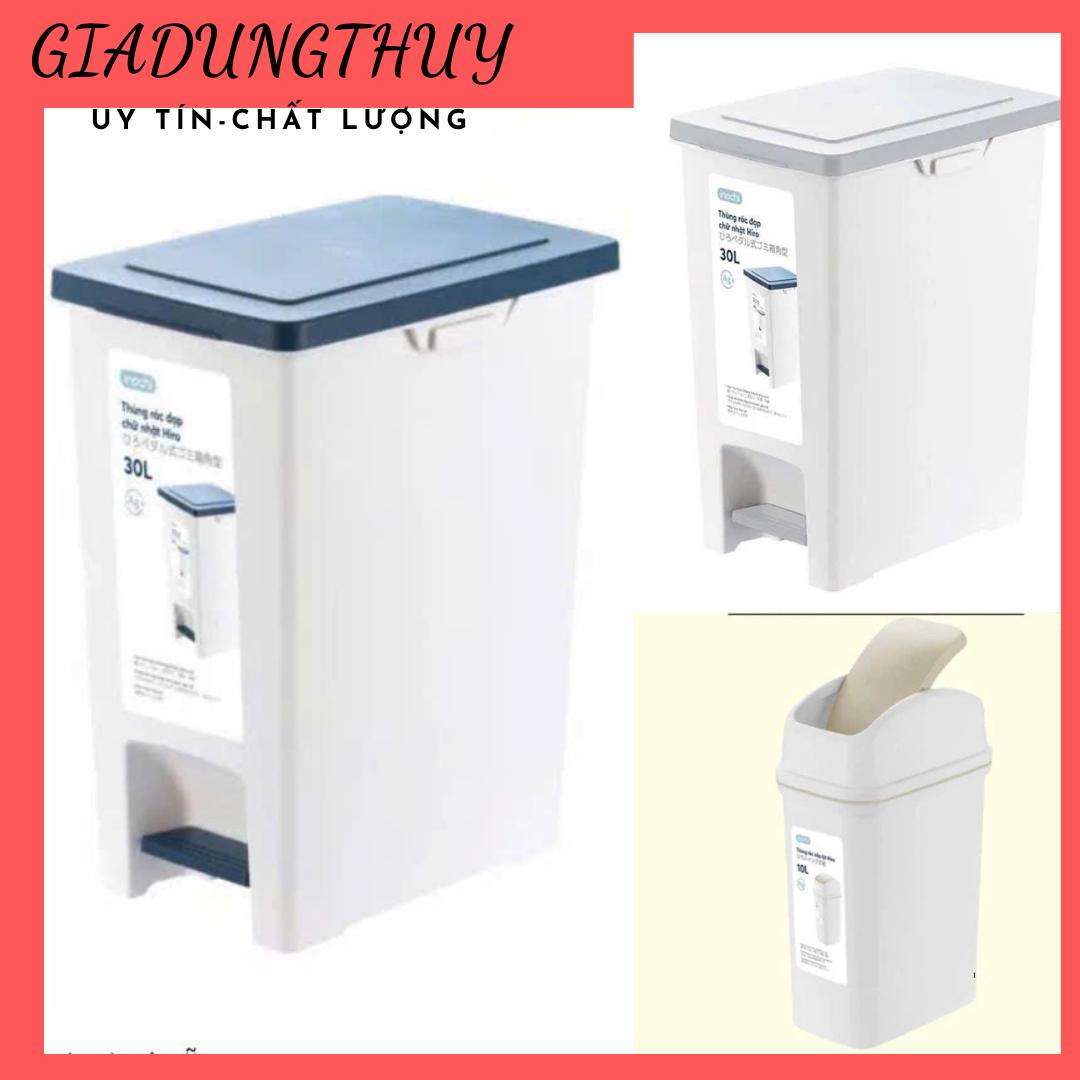 Thùng đựng rác đạp chữ nhật Inochi. Chất liệu nhựa PP ngăn mùi, kiểu dáng sang trọng. Thùng đựng rác có nắp