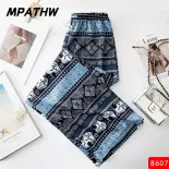 MPATHW  Quần âu phong cách dân tộc cho nữ, eo cao in voi boho