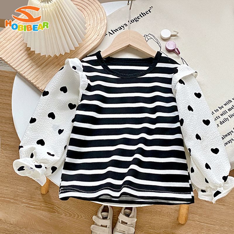 HOBIBEAR Girls' striped long sleeve puffed sleeve base shirt is cute and fashionable ราคา 123 บาท*ส่งฟรี