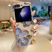 KISSCASE Blue Light Dot Diamond Oil Painting Flower Painted Phone Case For Samsung Galaxy Z Flip 6 5 4 3 5G INS Style Ultra Thin Folding Hard PC Anti-fall Shockproof Back Cover For Galaxy Z Flip 6 5 4 3