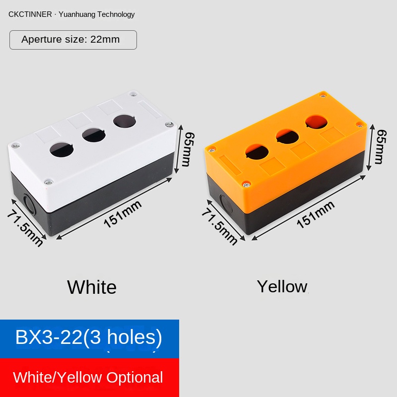 Hộp Nút Nhấn 22mm - Màu Vàng - BX3 (Ba Lỗ) | CKCTINNER BX1-BX6, 1-6 Lỗ, Đèn/Nút Thường, Cắt Nấm, IP65 Chống Nước, Vàng/Trắng, Công Nghiệp, Chất Lượng Cao