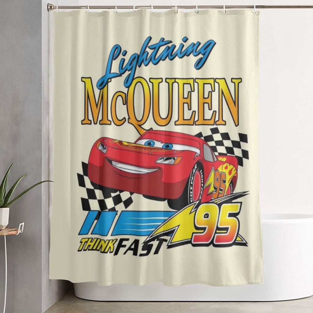 Lightning McQueen Cartoon Pattern Phòng tắm Vách ngăn Rèm chống thấm nước và nấm mốc 152 * 183cm.