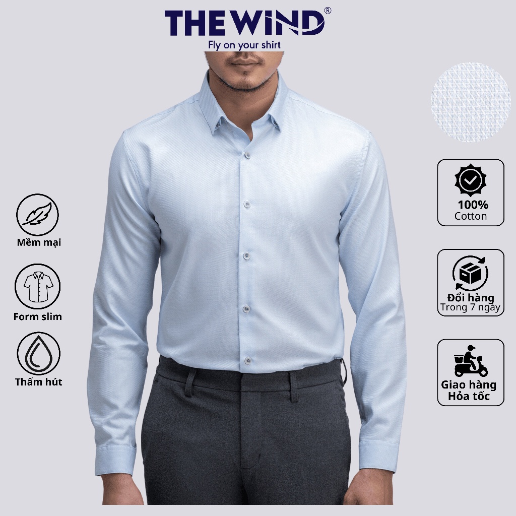 Áo sơ mi nam tay dài the wind xanh nhạt as23068d
