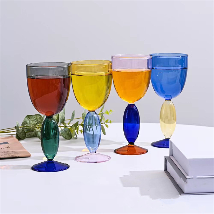 Creative Stained Glass Goblets Contrast Color Wine Glasses Ins